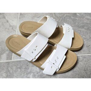 Crocs Brooklyn Literide Low Wedge Sandals US 8 Cream Womens Slide